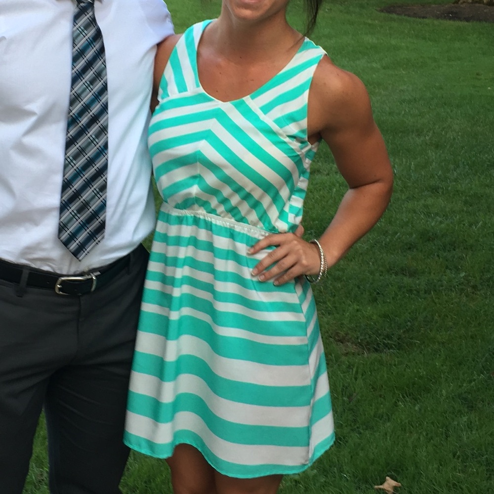 mint green and white striped dress 😍